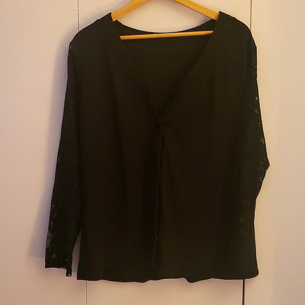 V-neck button down black and lace cardigan